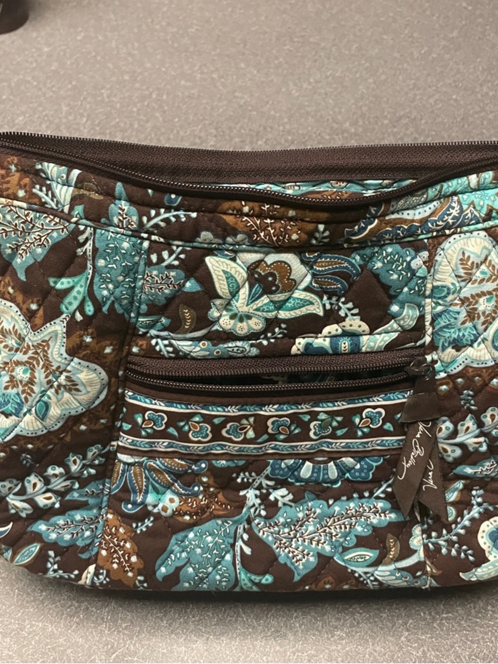 Vera Bradley Quilted Floral Shoulder Bag in Brown and Teal - Picture 8 of 8